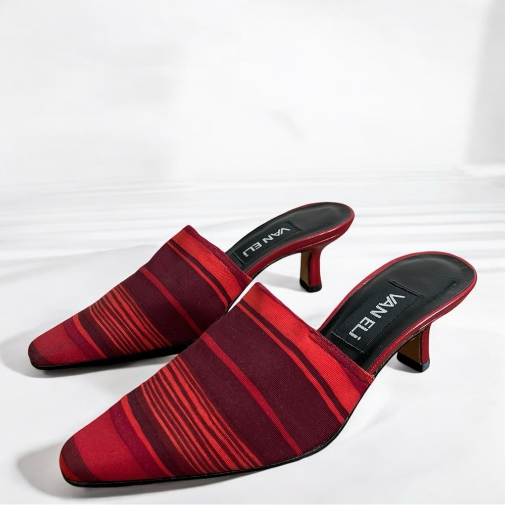 Vintage Vaneli Striped Mules - Red & Burgundy, Size 6 | Chic and Unique